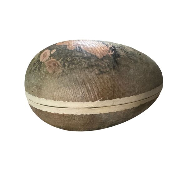 Bethany Lowe Large Paper Mache Easter Egg Container Chick Design Floral Interior - Picture 8 of 11